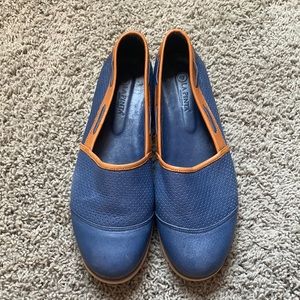 La Pinta Blue and Tan Leather Slip Ons